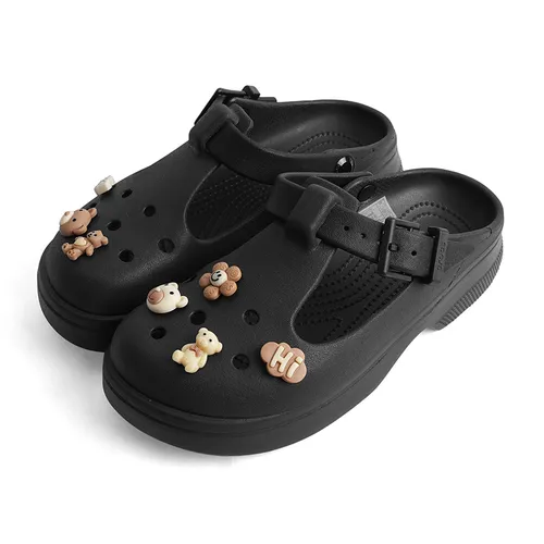 Dép Nữ Crocs Sandal Women Classic Mary Jane Clog Sweet Chocolate Bear Black Màu Đen Size 38-39