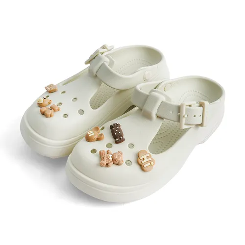 Dép Nữ Crocs Sandal Women Classic Mary Jane Clog Sweet Chocolate Bear Linen Màu Be Kem Size 35