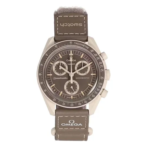 Đồng Hồ Nam Omega x Swatch Bioceramic Moonswatch Mission On Earth Desert SO33T103 Màu Nâu