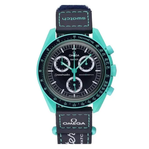 Đồng Hồ Nam Omega x Swatch Bioceramic Moonswatch Mission On Earth Polar Lights SO33L103 Màu Xanh Đen