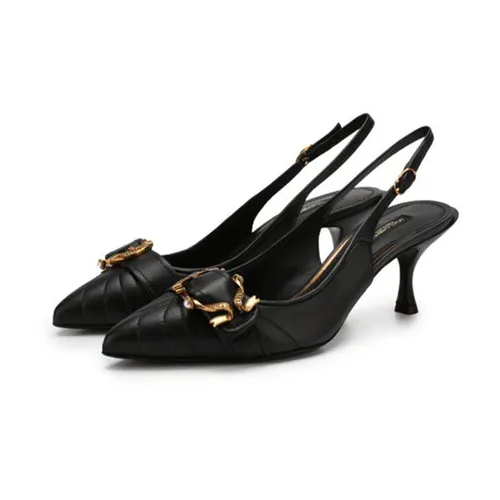 Giày Cao Gót Nữ Dolce & Gabbana D&G Devotion Leather Peep Toe Shoes CG1000/AZ140 Màu Đen Size 35