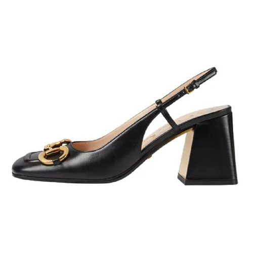 Giày Cao Gót Nữ Gucci Mid Heel Slingback With Horsebit Leather Black 643892-C9D00-1000 Màu Đen Size 35.5