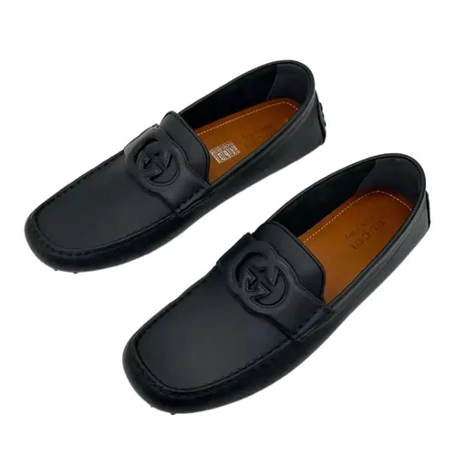 Giày Lười Nam Gucci Interlocking G Leather Shoes Màu Đen Size 40