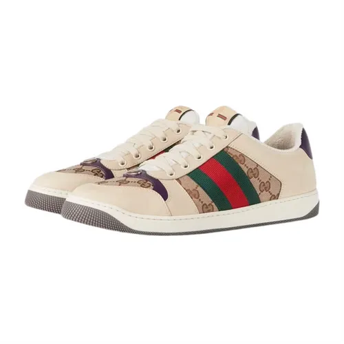 Giày Thể Thao Nam Gucci Screener Sneaker Leather GG Canvas Beige Màu Be Size 36