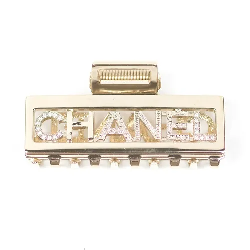 Kẹp Tóc Chanel Crystal Logo Hair Claw Màu Vàng Gold