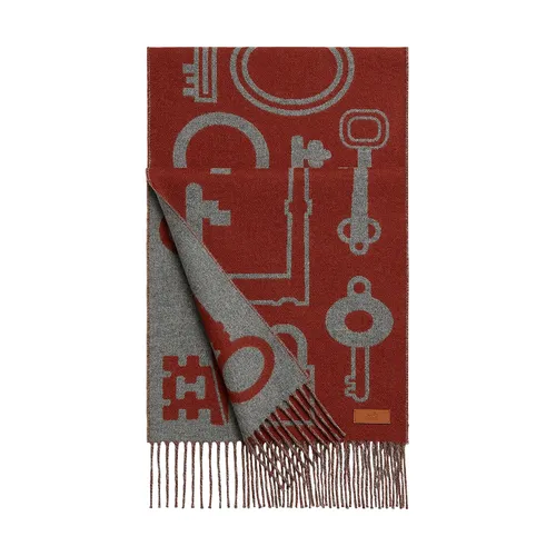 Khăn Choàng Nữ Hermès Casaque Porte-Clefs Scarf Rouge H / Gris Chiné Clair Màu Đỏ Phối Xám