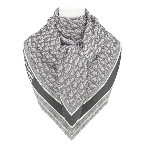 Khăn Choàng Dior D-Oblique All-Over Letter Wool Shawl Light Gray Màu Xám Họa Tiết