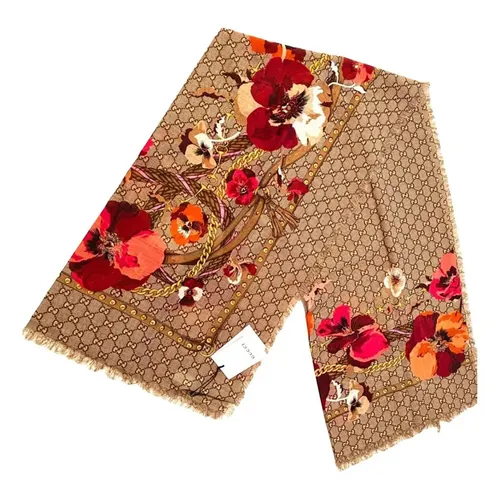 Khăn Choàng Nữ Gucci GG Floral Print Wool Scarf Wool Beige Màu Be Họa Tiết