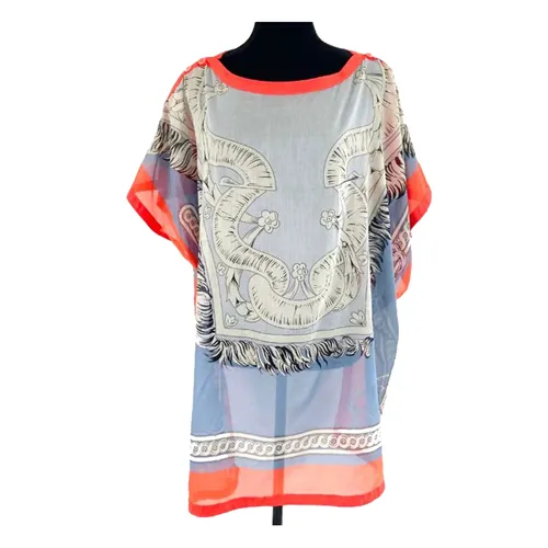Khăn Choàng Nữ Hermès Printed Kaftan Swim Cover Màu Xanh Cam