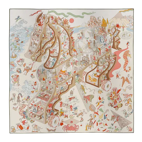 Khăn Lụa Nữ Hermès Academia Hippica Scarf 90x90cm Màu Trắng Kem