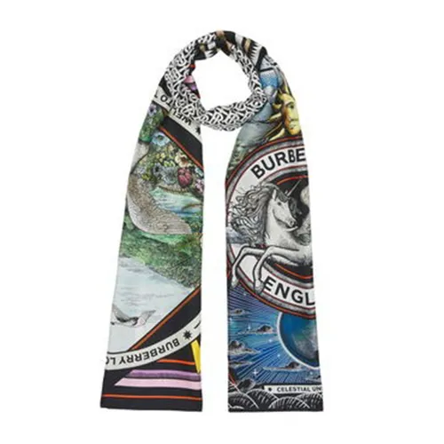 Khăn Quàng Cổ Burberry Montage Print Silk Scarf Màu Xanh Họa Tiết