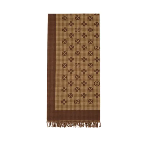 Khăn Quàng Cổ Gucci Beige & Brown Cotton Jacquard Scarf Màu Nâu Be