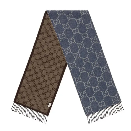 Khăn Quàng Cổ Gucci GG Jacquard Knit Scarf Tassels 676610-3G200-4165 Màu Navy/Nâu
