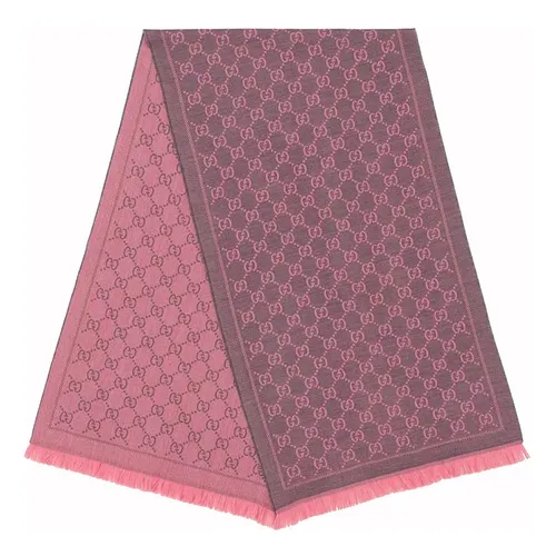 Khăn Quàng Cổ Gucci GG Wool Scarf 133483 3G200 1272 Màu Hồng/Xám