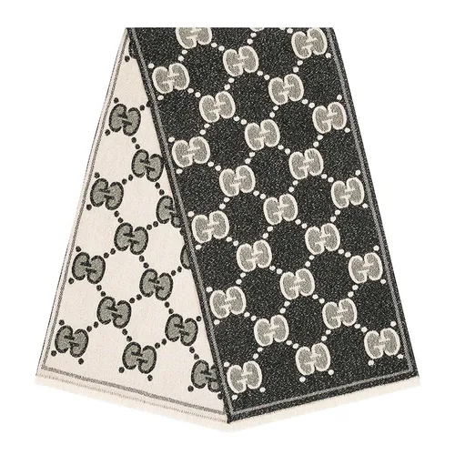 Khăn Quàng Cổ Gucci GG Wool With Lamé Jacquard Scarf 598993 Màu Đen/Be