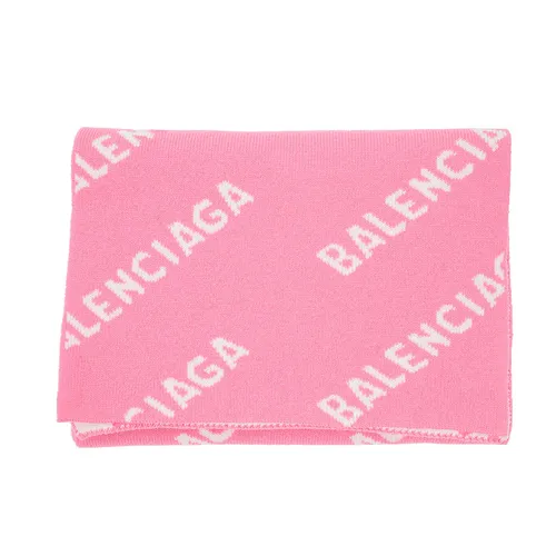 Khăn Quàng Cổ Nữ Balenciaga Pink Wool All Over Logo Scarf Màu Hồng