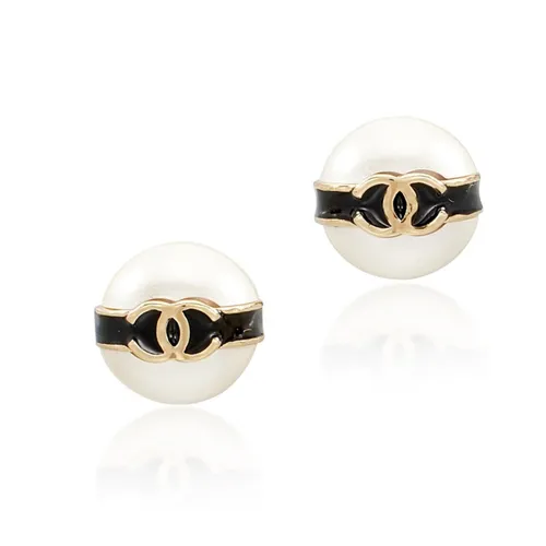 Khuyên Tai Nữ Chanel Black Lucite, Imitation Pearl And Gold Metal CC Earrings Màu Trắng
