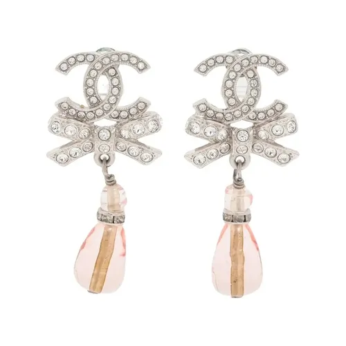 Khuyên Tai Nữ Chanel Crystal Bow Drop Earrings Màu Bạc