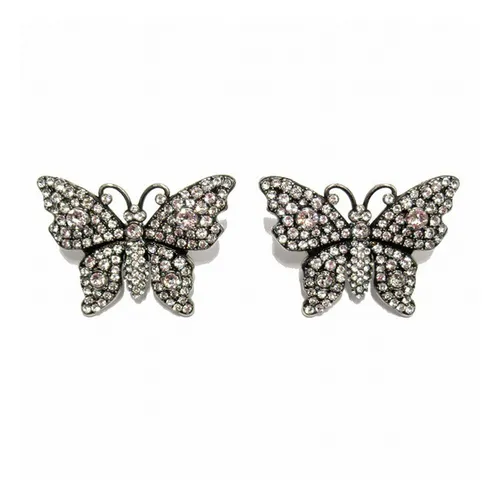 Khuyên Tai Nữ Gucci Butterfly Crystal Embellished Metal Earrings Màu Bạc Trắng