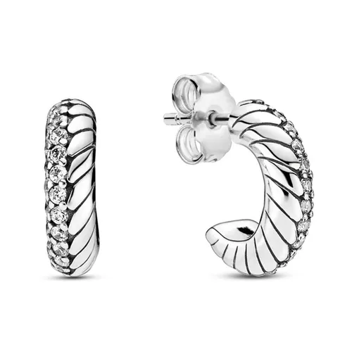 Khuyên Tai Nữ Pandora Pavé Snake Chain Pattern Hoop Earrings 299091C01 Màu Bạc