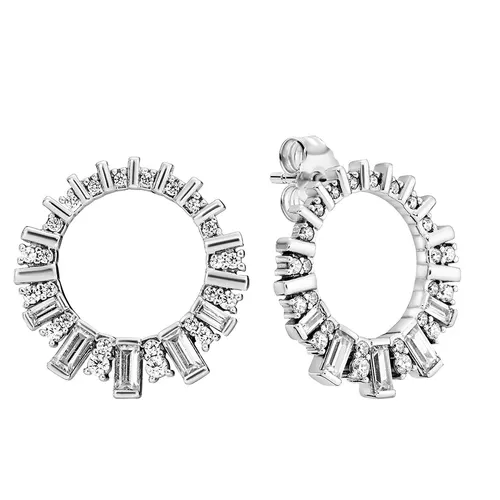Khuyên Tai Nữ Pandora Sparkling Ice Cube Circle Stud Earrings 297545CZ Màu Bạc