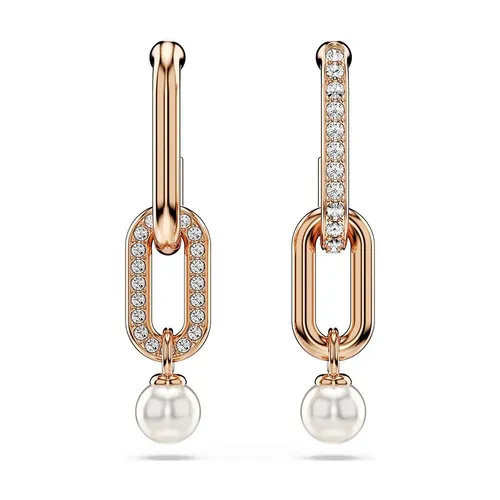 Khuyên Tai Nữ Swarovski Constella Drop Earrings Crystal Pearl, Round Cut, White, Rose Gold Tone Plated 5728585 Màu Vàng Hồng