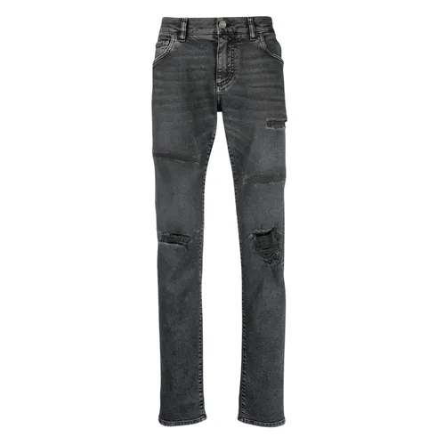 Quần Jean Nam Dolce & Gabbana D&G Gray Denim Ripped With Logo Tag Dáng Skinny GY07LD G8FQ5 S9001 Màu Xám Size 44
