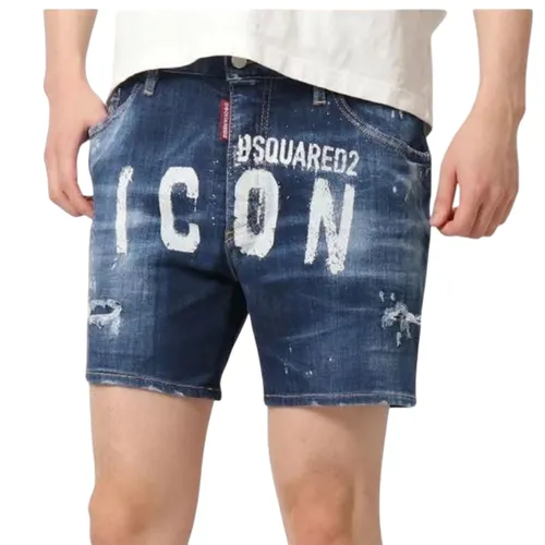 Quần Short Nam Dsquared2 Blue Logo ICON Printed Commando Màu Xanh Đậm Size 48