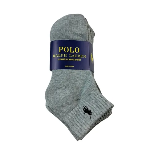 Set 3 Đôi Tất Cổ Ngắn Polo Ralph Lauren 6-Pairs Ash Grey Quarter Crew Socks Classic Sport Màu Xám