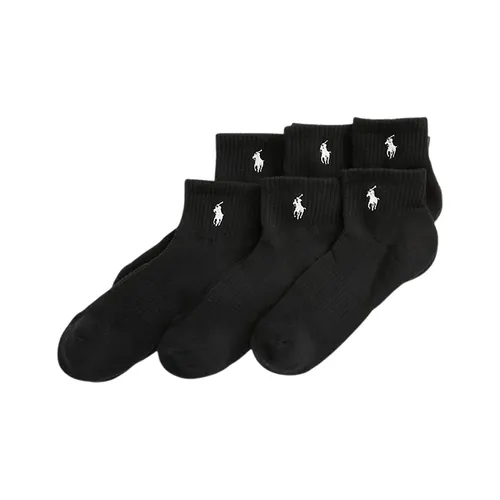 Set 3 Đôi Tất Cổ Ngắn Polo Ralph Lauren 6-Pairs Black Quarter Crew Socks Classic Sport Màu Đen