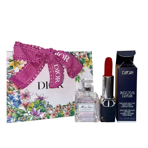 Set Dior 3 Món (Dior Blooming Bouquet EDT 5ml + Velvet 777 Fahrenheit Đỏ Cam + Túi Giấy)