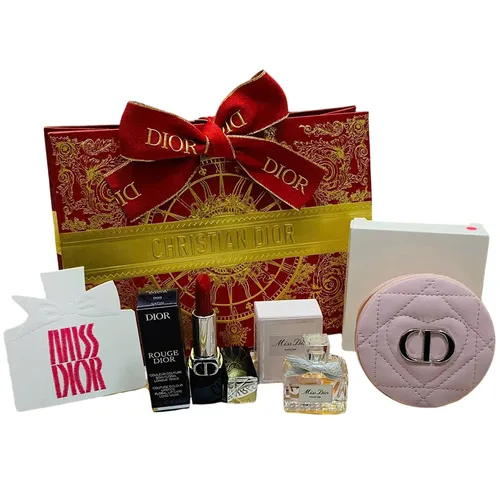 Set Son Dior 999 Satin, Nước Hoa Miss Dior Parfum 5ml Và Gương Trang Điểm Pocket Mirror