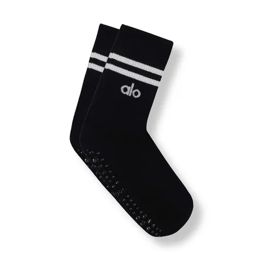 Tất Alo Yoga Unisex Half-Crew Throwback Anti Slip Sock - Freeszie - Black - Màu Đen