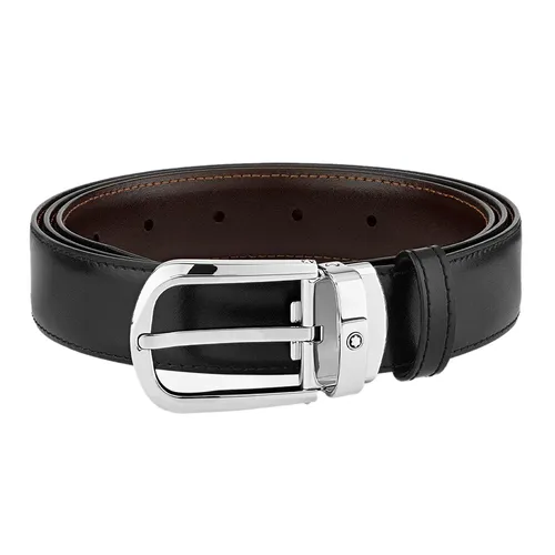 Thắt Lưng Nam Montblanc Horseshoe SH Palladium 30mm Leather Belt MB114412 Màu Nâu