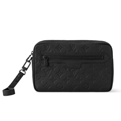 Túi Cầm Tay Louis Vuitton LV Pochette Kasai Monogram Shadow Leather M14910 Màu Đen