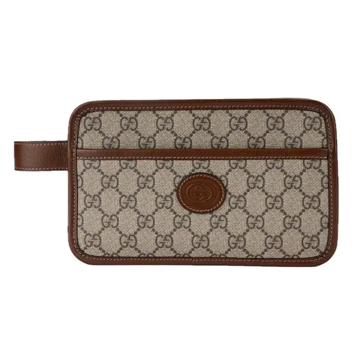 Túi Cầm Tay Nam Gucci Travel Pouch Interlocking G Beige 625764 92TCG 8563 Màu Be Nâu