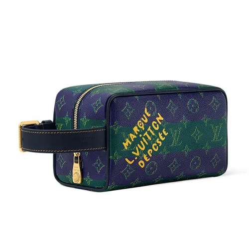 Túi Cầm Tay Nam Louis Vuitton LV M25902 Locker Dopp Kit Màu Xanh