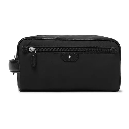 Túi Cầm Tay Nam Montblanc Sartorial Jet Cross Grain Leather Trimmed Shell Wash Bag Black Màu Đen