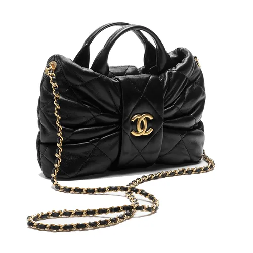 Túi Đeo Chéo Nữ Chanel Mini Bow Bag Shiny Lambskin & Gold Plated Metal Black Màu Đen