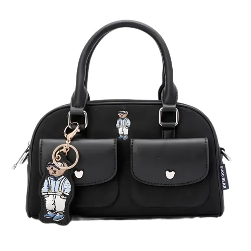 Túi Đeo Chéo Nữ Guoo Bear Black Canvas Embroidered Crossbody Bag GU1346-30010 Màu Đen