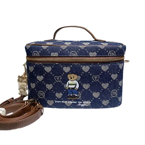 Túi Đựng Đồ Nữ Guoo Bear Royal Blue Jacquard Peach Heart Crossbody Cosmetic Bag GU1478-18120 Màu Xanh Blue