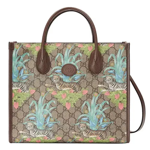 Túi Tote Gucci Tiger GG Small Tote Bag Beige/Ebony Màu Be