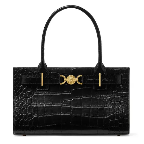 Túi Xách Tay Nữ Versace Medusa Crocodile Effect Handbag Màu Đen
