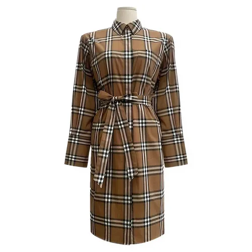 Váy Nữ Burberry Women's Check Cotton Belted Long Dress 8093477 Màu Nâu Size 2