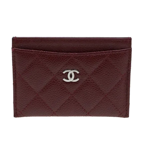 Ví Đựng Thẻ Nữ Chanel Caviar Quilted Card Holder Màu Đỏ Tía