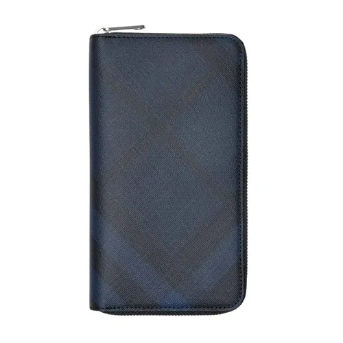 Ví Nam Burberry London Check and Leather Ziparound Wallet Navy/ Black Màu Xanh Đen