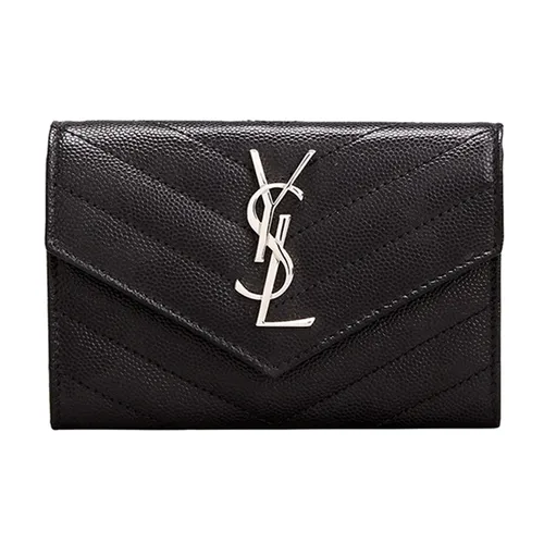 Ví Nữ Yves Saint Laurent YSL Monogram Small Flap Wallet In Grained Leather Màu Đen