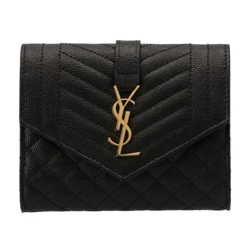 Ví Nữ YSL Yves Saint Laurent Tri-Fold Pebbled Purse Màu Đen