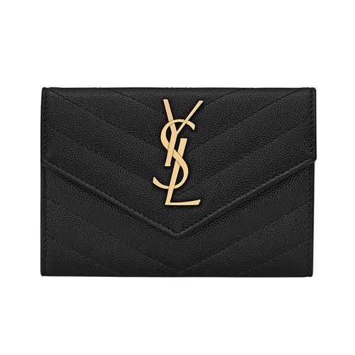 Ví Yves Saint Laurent YSL Cassandre Matelassé Small Envelope Wallet In Grain De Poudre Leather NOIR 414404BOW011000 Màu Đen