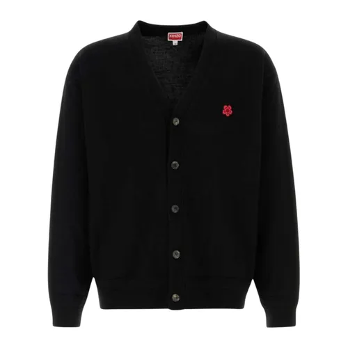 Áo Cardigan Nam Kenzo 'Boke Flower' Embroidered In Merino Wool Black PFF65CA7593LB.99J Màu Đen Size S